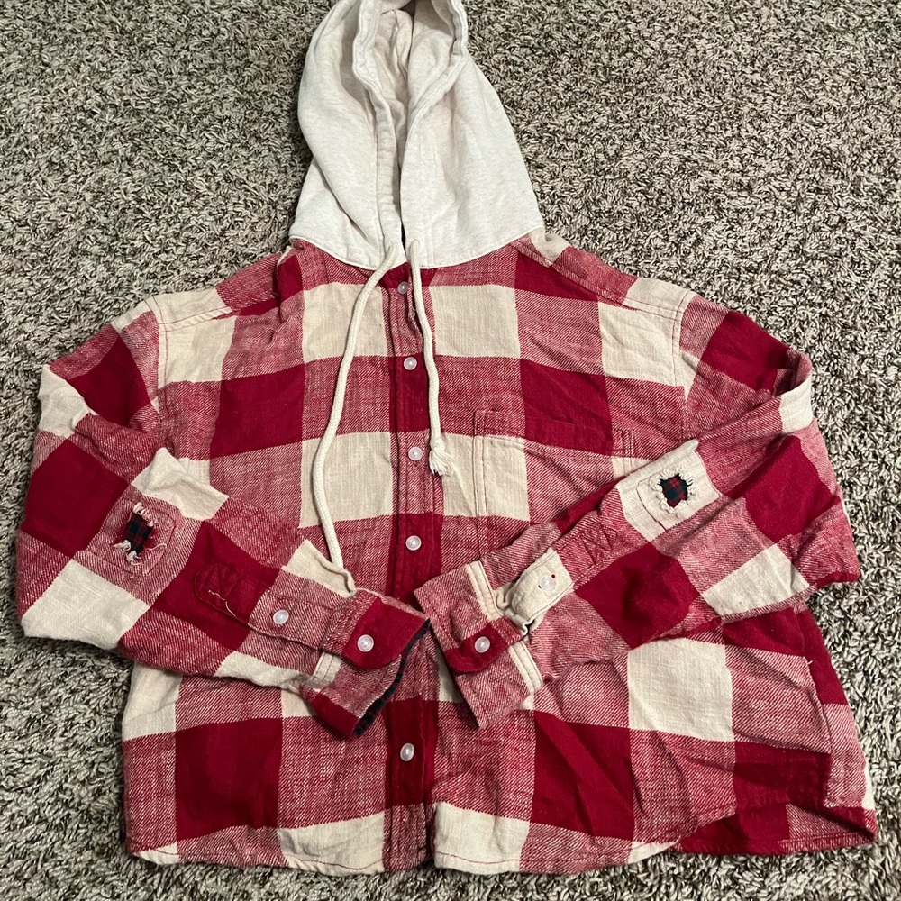 American Eagle Cropped Flannel Hoodie